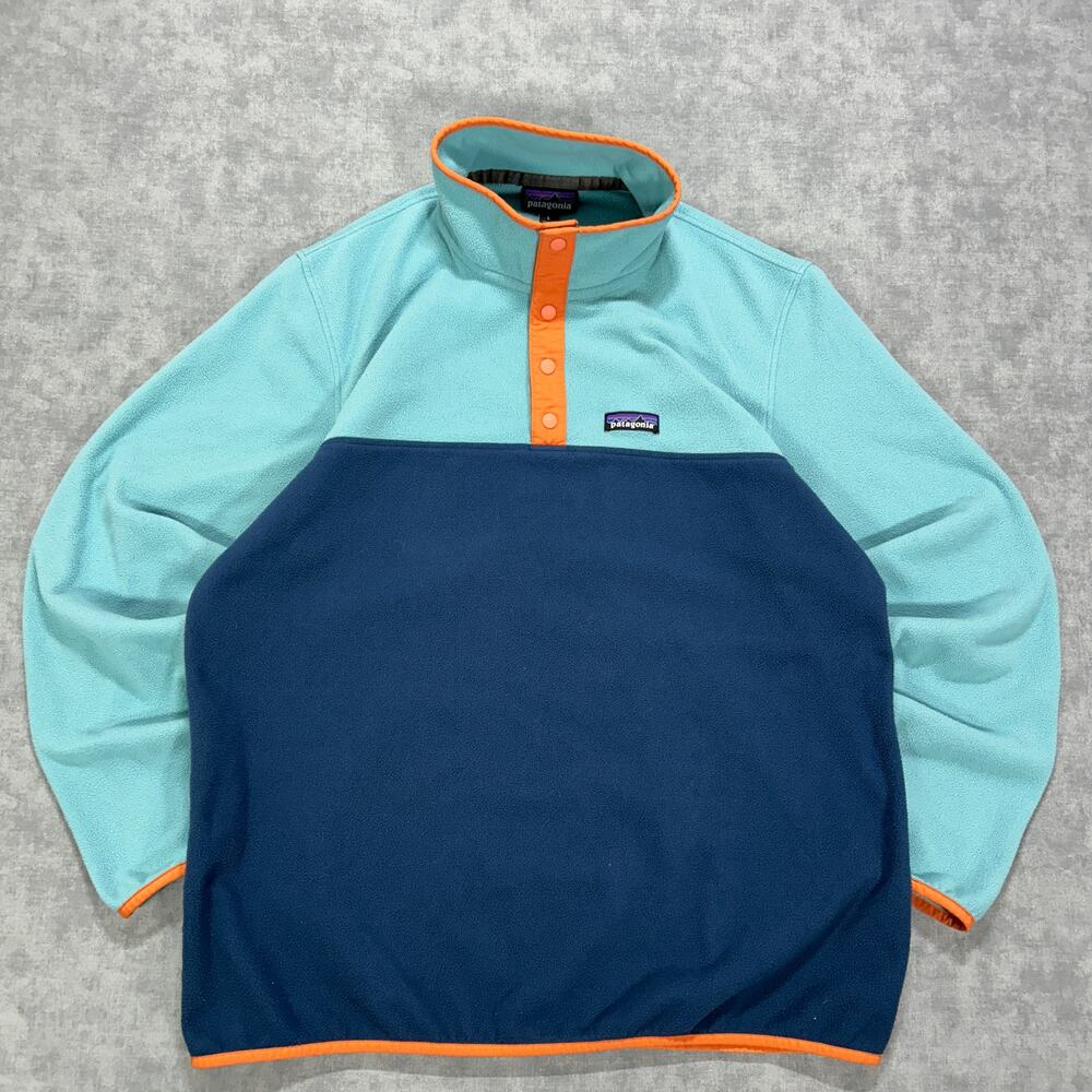 Patagonia Micro D Snap-T Pullover Fleece Turquoise Navy Orange Mens L 26165